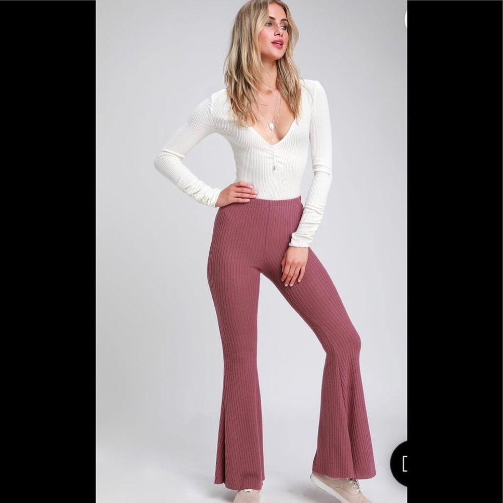 Lulus Abode Mauve Purple Ribbed Knit Flare Pants
